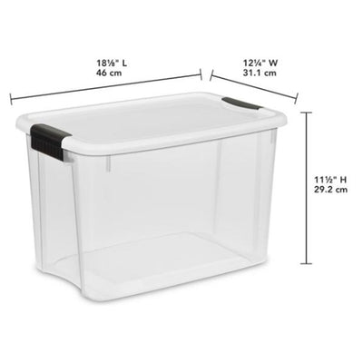 Sterilite 30 Qt Clear Plastic Stackable Storage Bin w/ White Latch Lid, 48 Pack