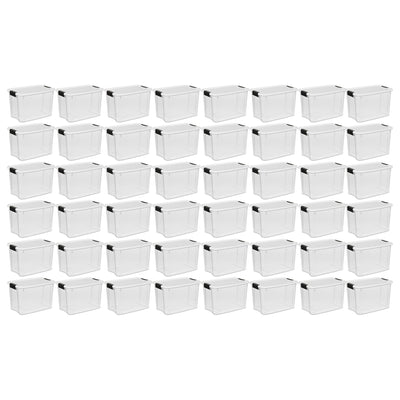 Sterilite 30 Qt Clear Plastic Stackable Storage Bin w/ White Latch Lid, 48 Pack