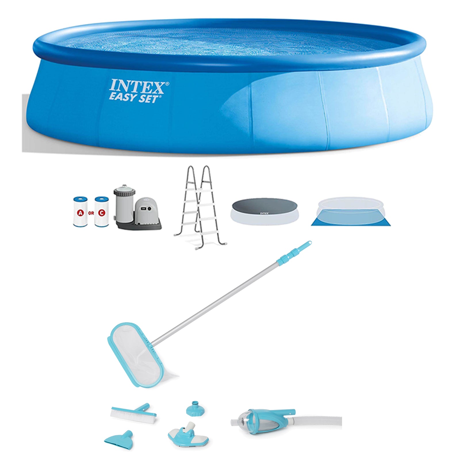 Intex Easy Set 18' x 48" Inflatable Pool Set with Pump, Ladder & Maintenance Kit - VMInnovations