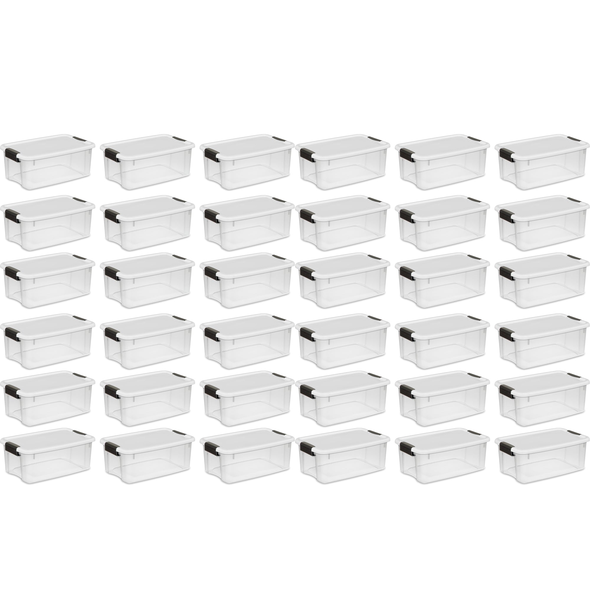 Sterilite 18 Qt Clear Plastic Stackable Storage Bin w/ White Latch Lid, 36 Pack