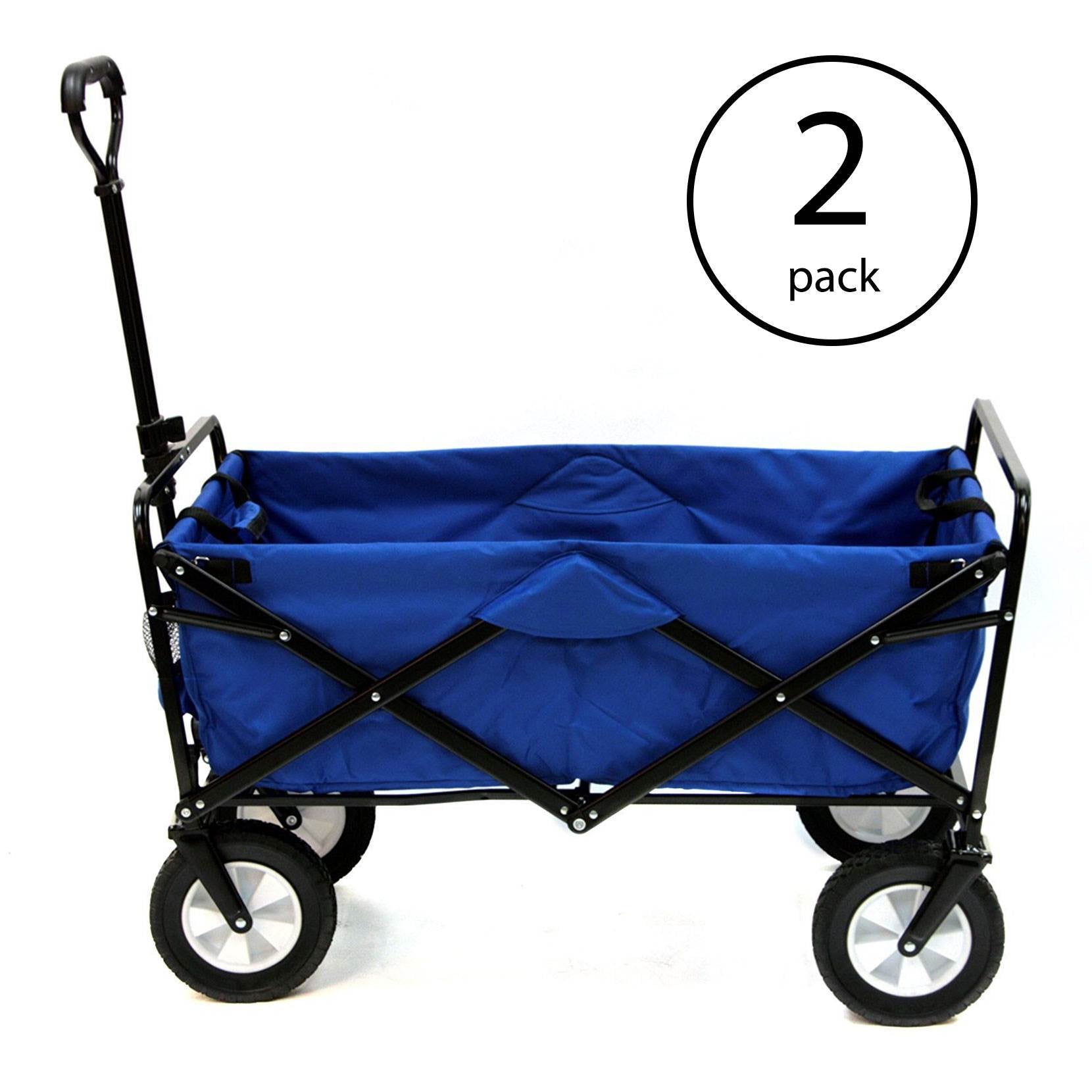 Mac Sports Collapsible Folding Steel Frame Outdoor Garden Wagon, Blue (2 Pack)