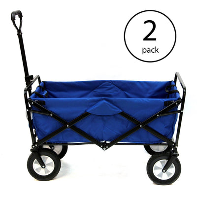 Mac Sports Collapsible Folding Steel Frame Outdoor Garden Wagon, Blue (2 Pack)