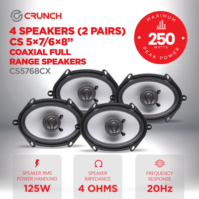 Crunch 250W Full Range 2 Way Coaxial Car Audio 5x7 by 6x8" Speaker Pair, 2 Pack - VMInnovations