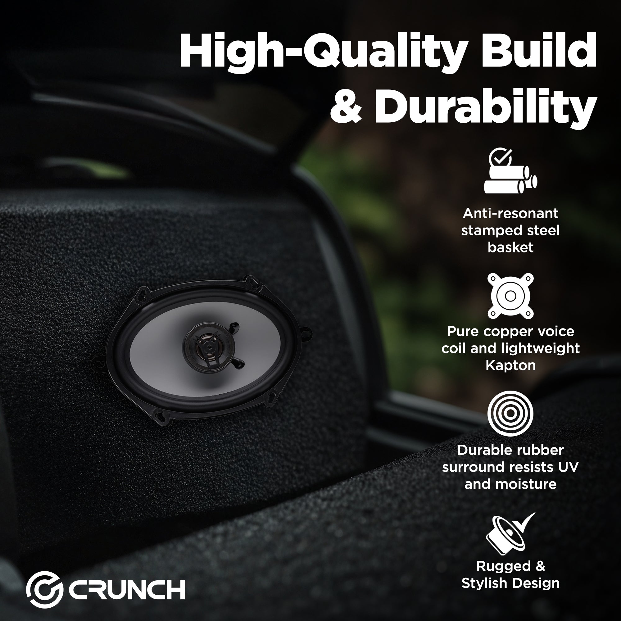 Crunch 250W Full Range 2 Way Coaxial Car Audio 5x7 by 6x8" Speaker Pair, 2 Pack - VMInnovations