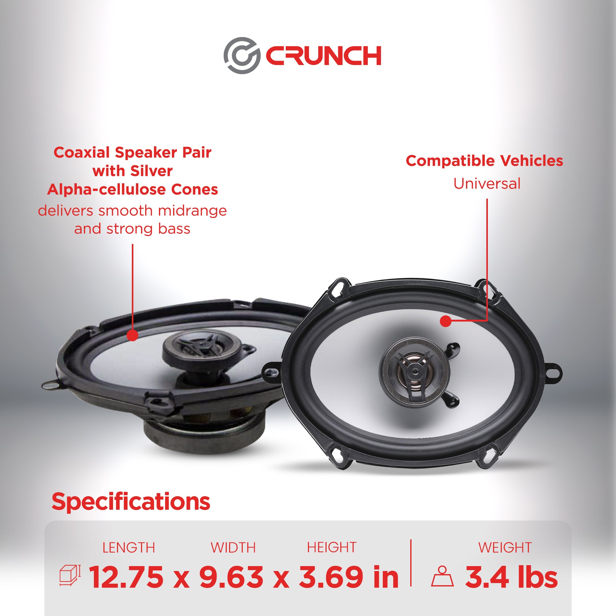 Crunch 250W Full Range 2 Way Coaxial Car Audio 5x7 by 6x8" Speaker Pair, 2 Pack - VMInnovations