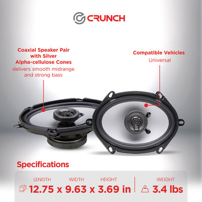Crunch 250W Full Range 2 Way Coaxial Car Audio 5x7 by 6x8" Speaker Pair, 2 Pack - VMInnovations