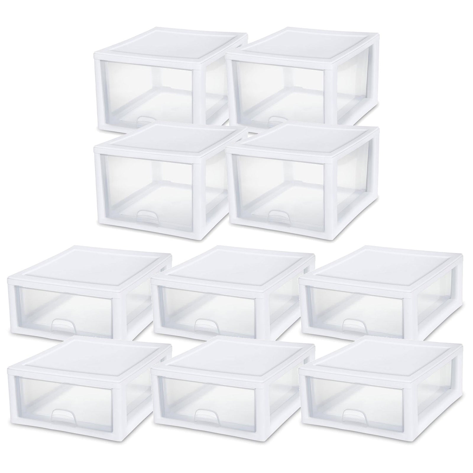 Sterilite 27 Qt (4 Pk) & 16 Qt (6 Pk) Stackable Plastic Storage Drawer Container - VMInnovations