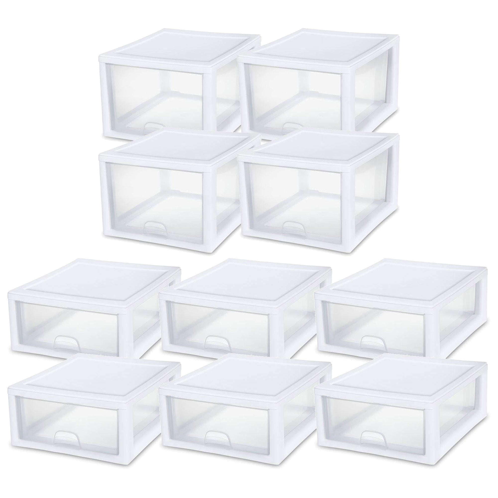 Sterilite 27 Qt (4 Pk) & 16 Qt (6 Pk) Stackable Plastic Storage Drawer Container - VMInnovations