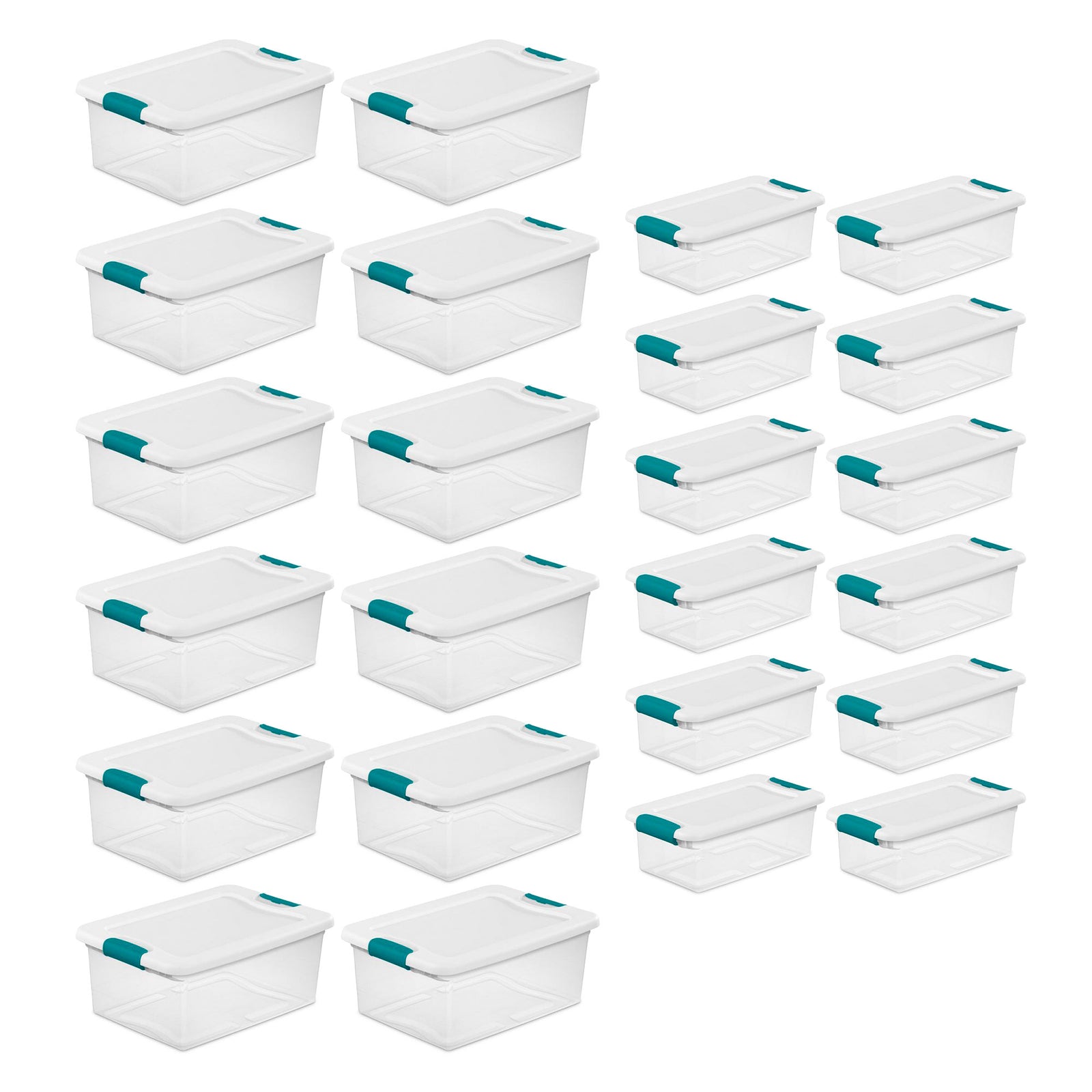 Sterilite 15 Qt Stackable Storage Boxes & 6 Qt Organizing Bins, 12 Pack Each - VMInnovations
