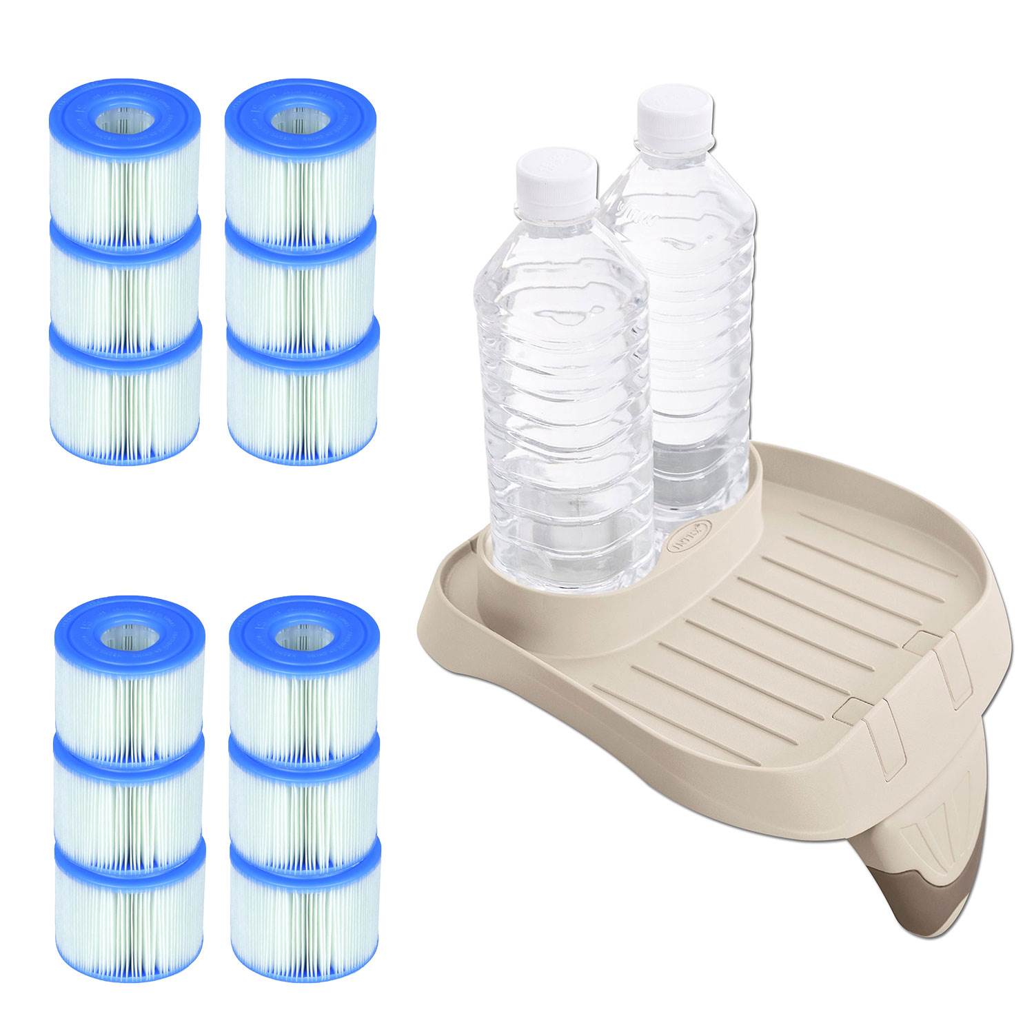 Intex PureSpa Attachable Cup Holder And Refreshment Tray with 12 S1 Pool Filters - VMInnovations