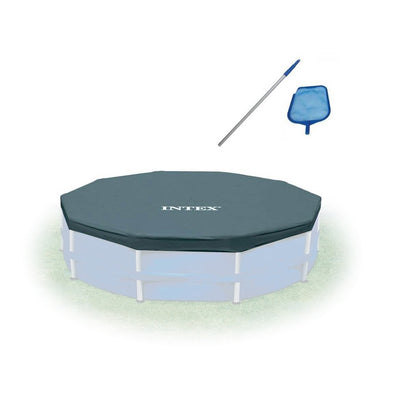 Intex Swimming Pool Kit with Vacuum Skimmer, Pole & 12 Foot Round Frame Cover