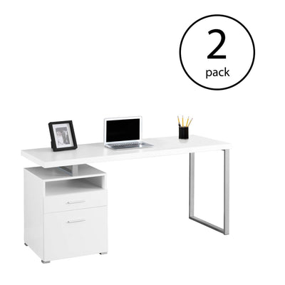 Monarch Specialties 60" Office Computer Desk with Filing Drawer, White (2 Pack)