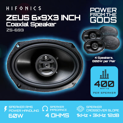Hifonics Zeus 800 Watt 6 x 9 Inch 3 Way Car Audio Coaxial Speakers, 2 Pairs - VMInnovations
