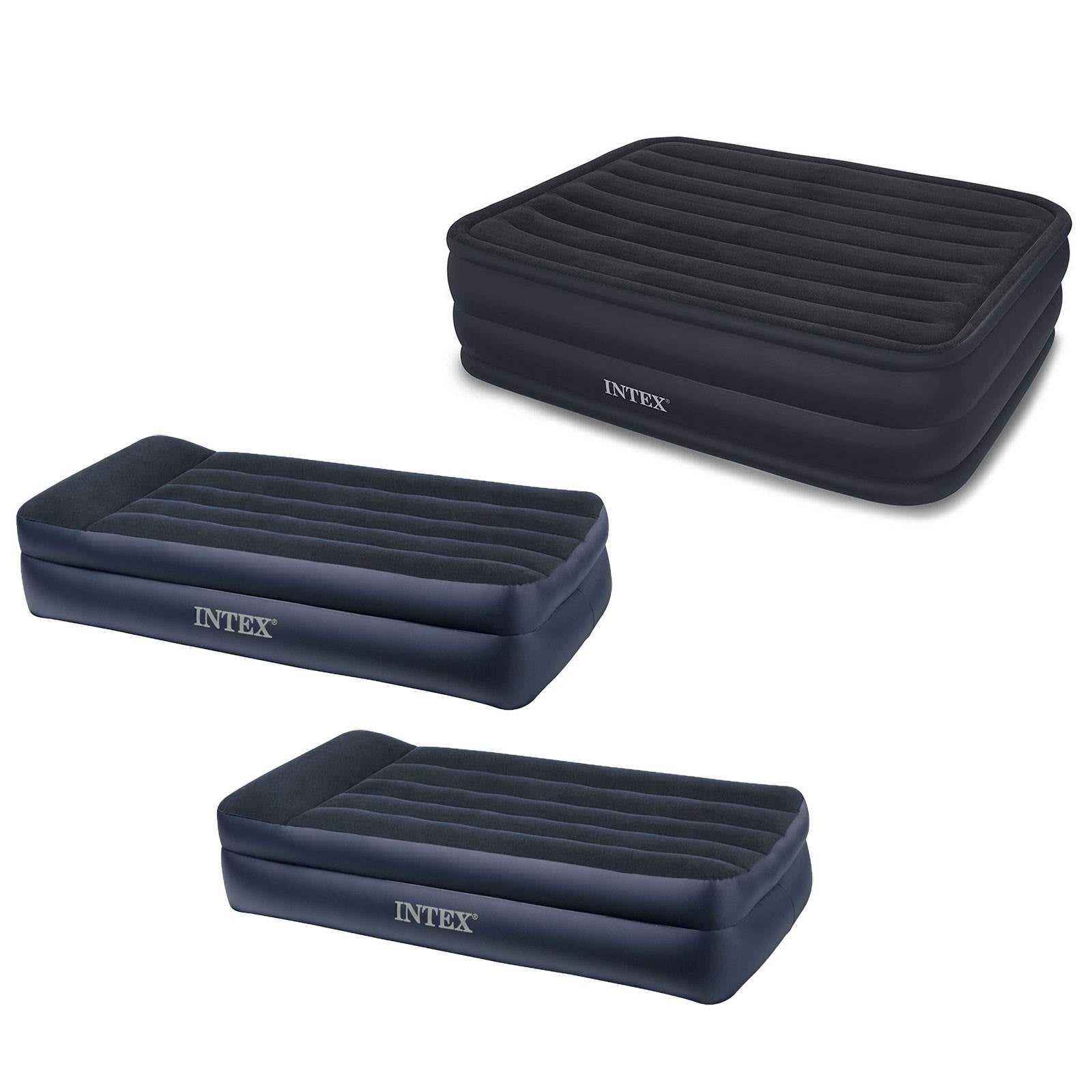 Intex Queen Raised Downy Inflatable Air Mattress + Twin Set with Built-In Pump