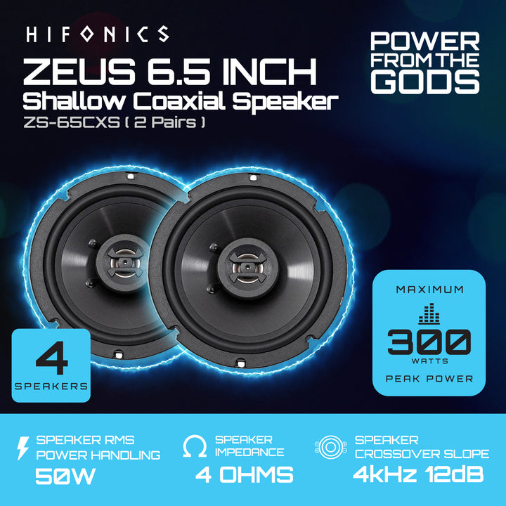 Hifonics Zeus ZS65CXS 6.5 Inch 3 Way 300W Shallow Coaxial Speakers, 2 Pack