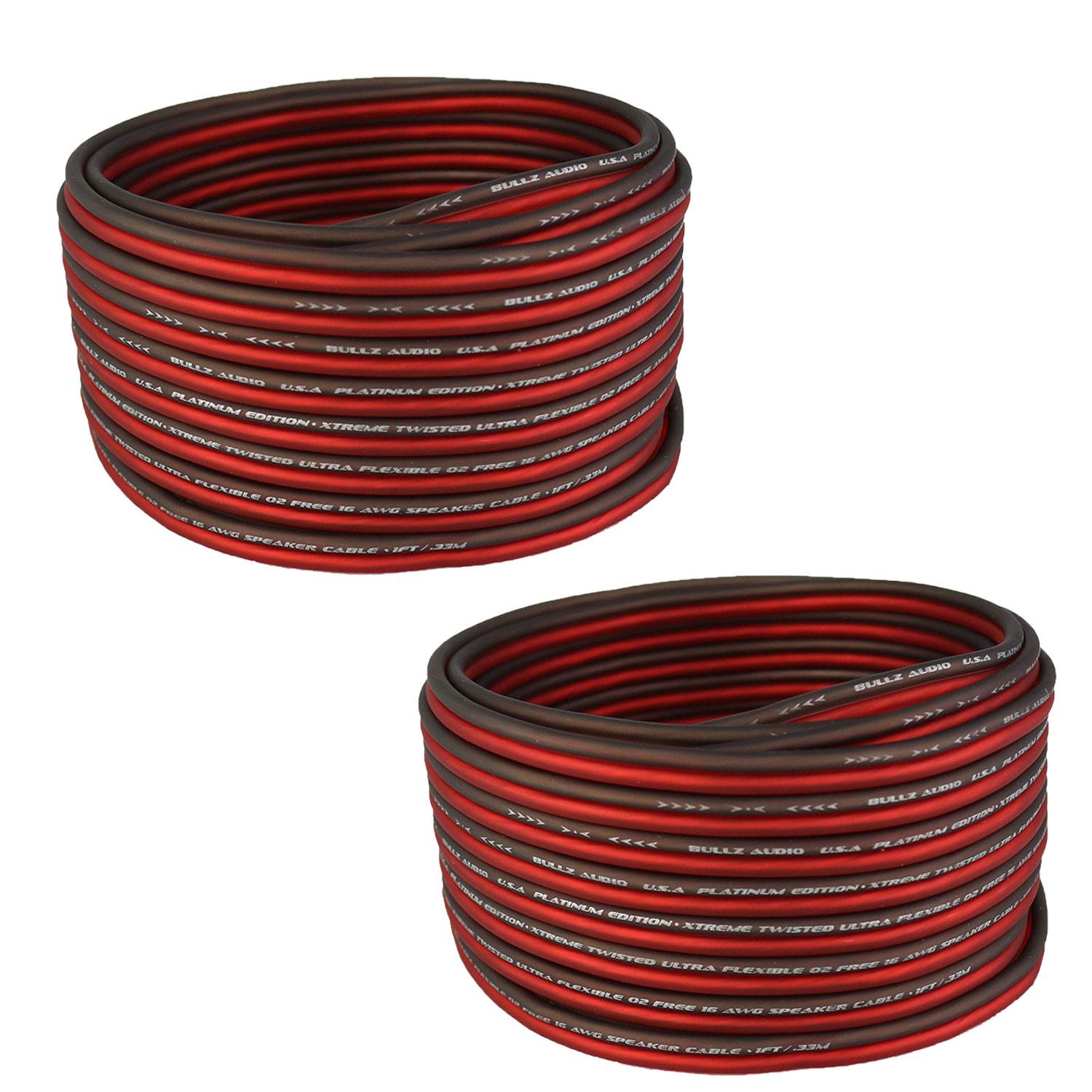 Bullz Audio 16 Gauge 100 Foot Pro Platinum Edition Car Speaker Cable (2 Pack)