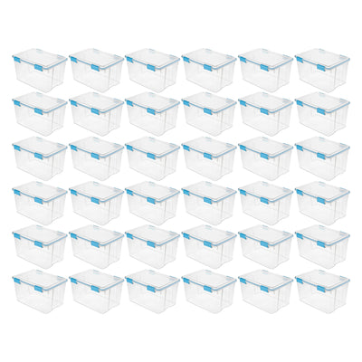 Sterilite 54-Qt Clear Plastic Stackable Storage Bin w/ Gasket Latch Lid, 36 Pack