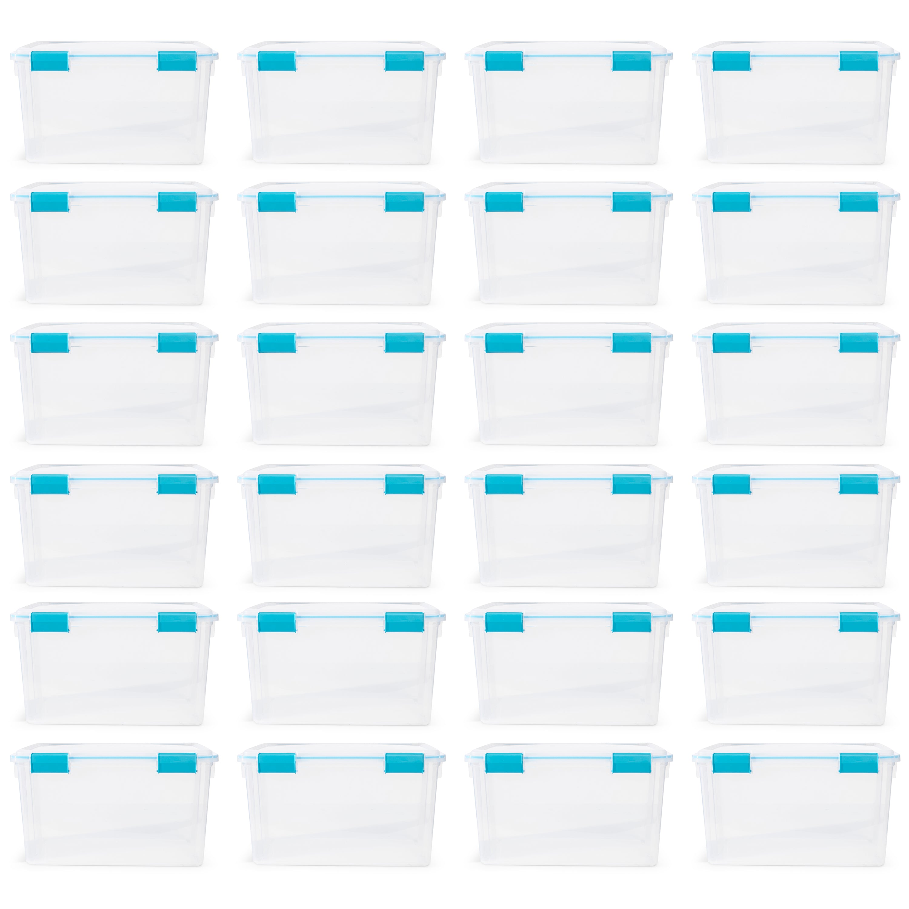 Sterilite 54-Qt Clear Plastic Stackable Storage Bin w/ Gasket Latch Lid, 24 Pack