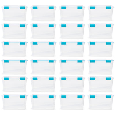 Sterilite 54-Qt Clear Plastic Stackable Storage Bin w/ Gasket Latch Lid, 24 Pack