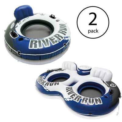 Intex River Run Inflatable 1 + 2 Person Floating Lake Tube Water Raft (2 Pack)