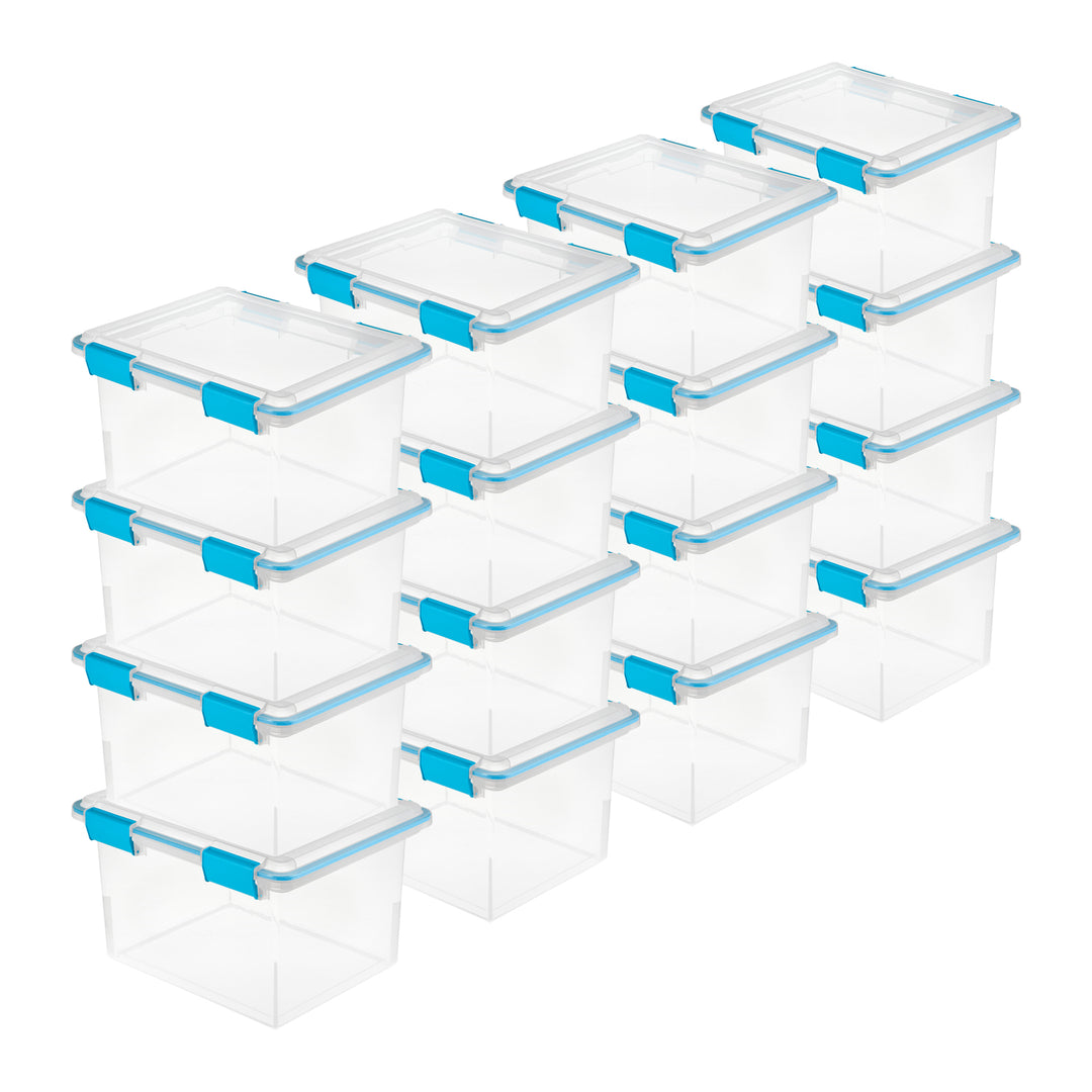 Sterilite 32 Quart Clear Stacking Storage Container with Gasket Lid, 16 Pack