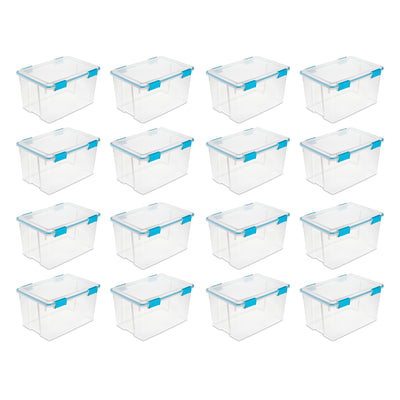 Sterilite 32 Quart Clear Stacking Storage Container with Gasket Lid, 16 Pack