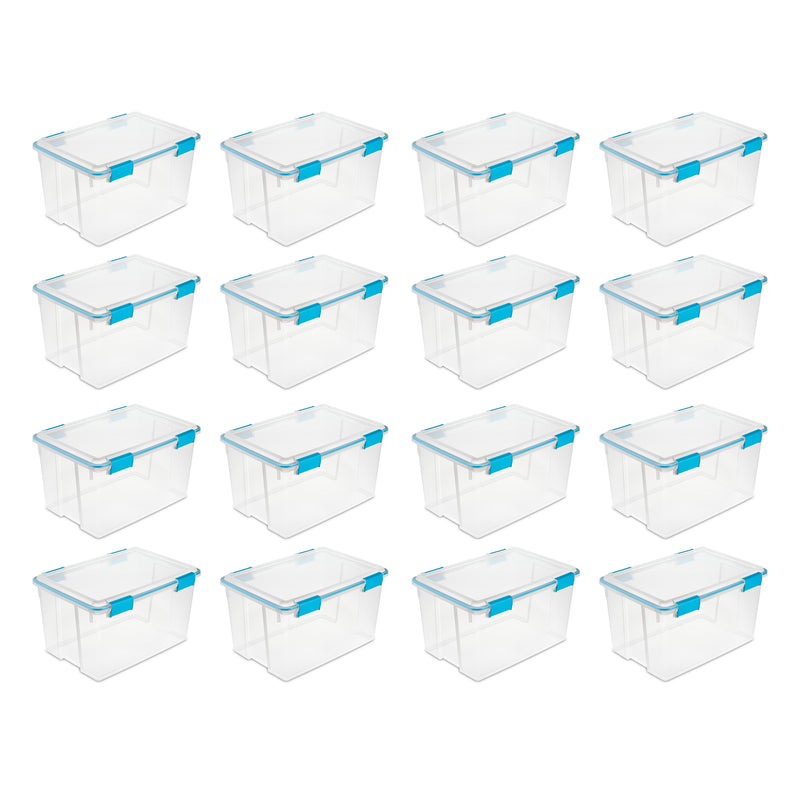 Sterilite 32 Quart Clear Stacking Storage Container with Gasket Lid, 16 Pack