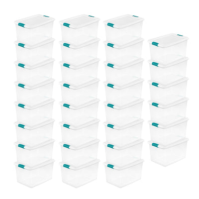 Sterilite 64 Qt Clear Plastic Stackable Storage Bin w/ White Latch Lid, 30 Pack - VMInnovations