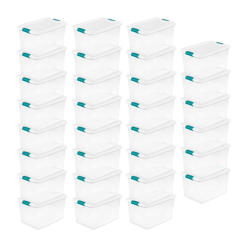 Sterilite 64 Qt Clear Plastic Stackable Storage Bin w/ White Latch Lid, 30 Pack - VMInnovations