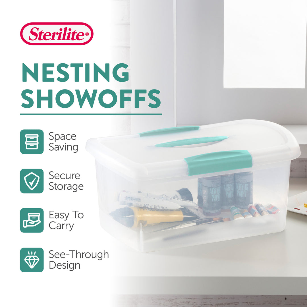 Sterilite Medium Nesting ShowOffs, Stackable Storage Bin with Latch Lid, 24 Pack