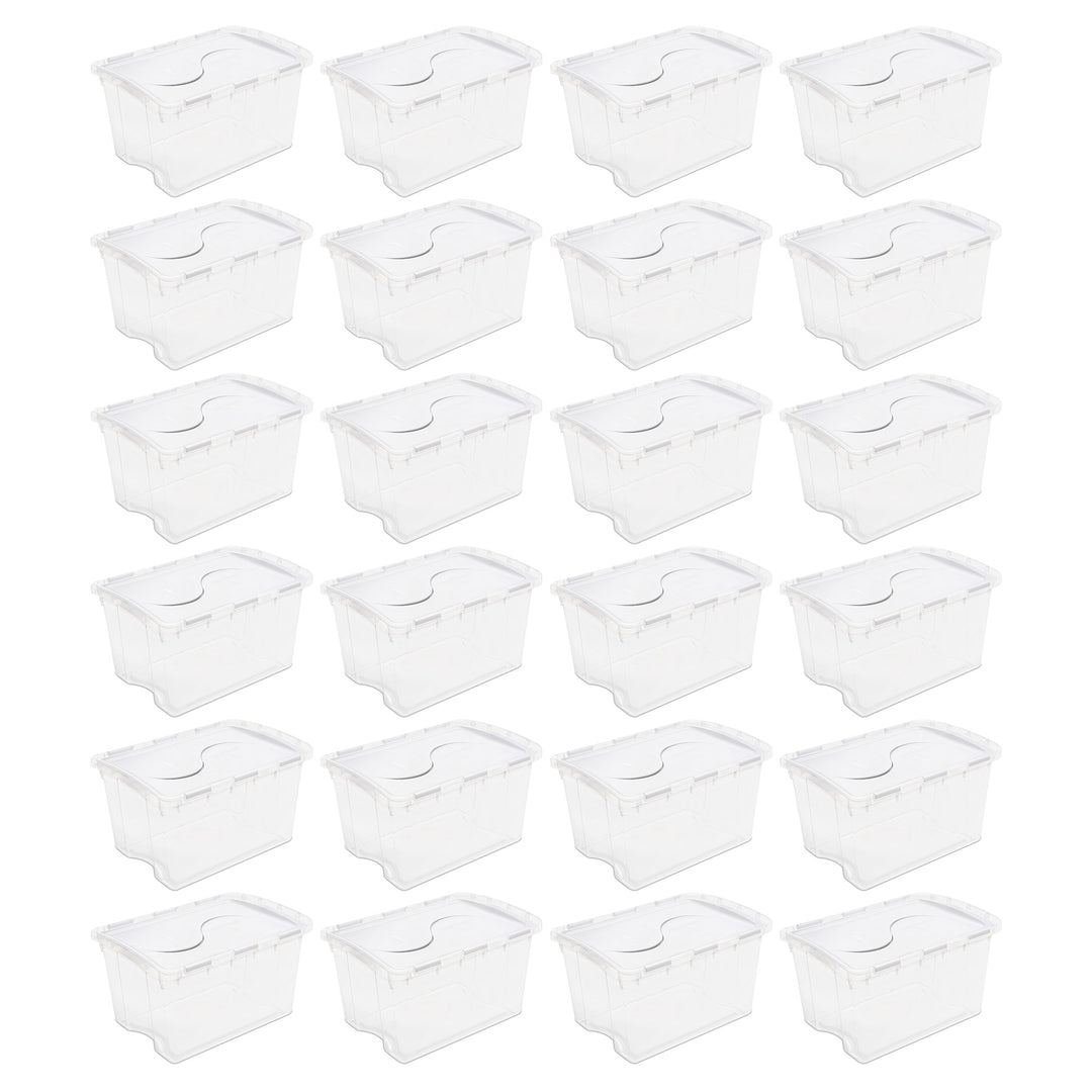 Sterilite 48 Qt Hinged Lid Storage Box Plastic Stackable Bin with Lid, 24 Pack