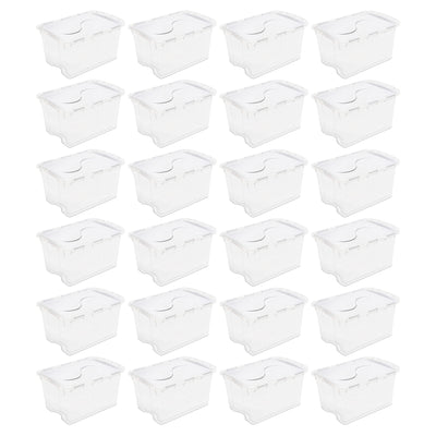 Sterilite 48 Qt Hinged Lid Storage Box Plastic Stackable Bin with Lid, 24 Pack