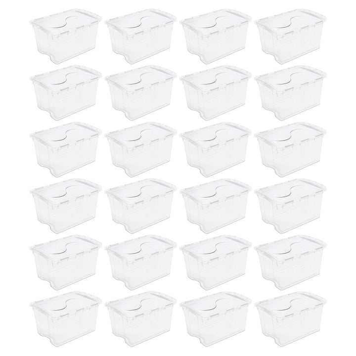 Sterilite 48 Qt Hinged Lid Storage Box Plastic Stackable Bin with Lid, 24 Pack