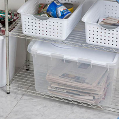 Sterilite 48 Quart Clear Base Storage Container Tote with Hinged Lid, (30 Pack)