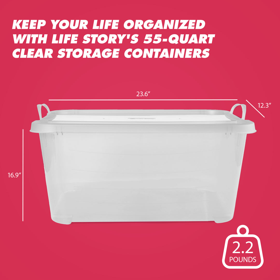 Life Story 55 Quart Stackable Storage Bin, Light Duty Container, Clear, 18 Pack