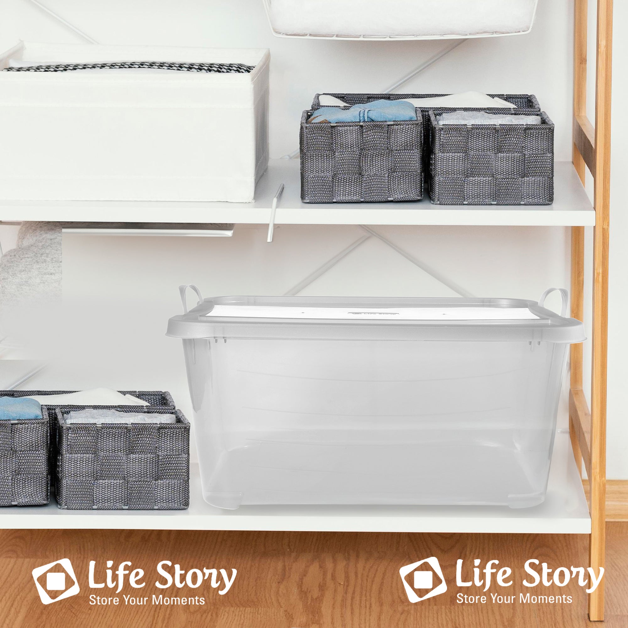Life Story 55 Quart Stackable Storage Bin, Light Duty Container, Clear, 18 Pack - VMInnovations