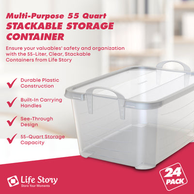 Life Story Clear Stackable Closet Organization & Storage Box, 55 Quart (24 Pack) - VMInnovations