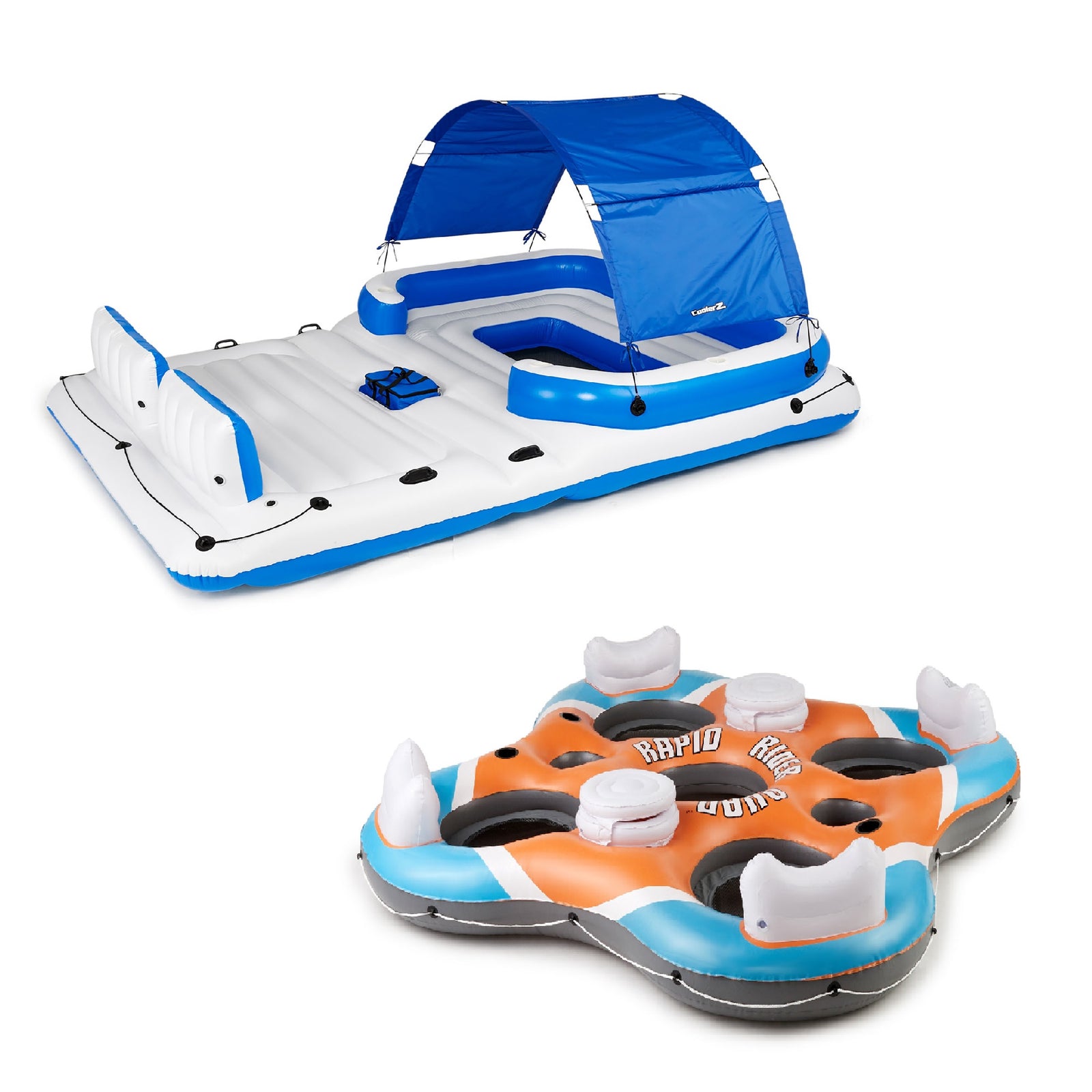 Bestway CoolerZ Tropical Breeze Island Raft & Rapid Rider 4 Person River Lounger - VMInnovations