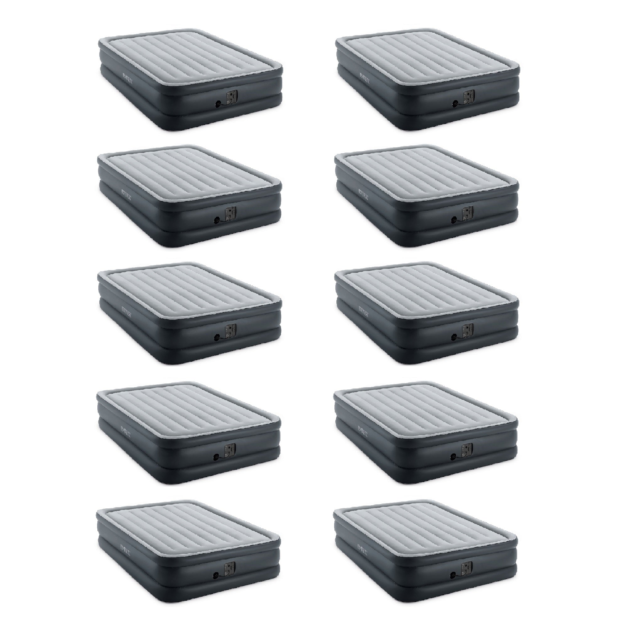 Intex Queen Bed Air Mattress w/ Built-in Electric Pump, Gray (10 Pack)