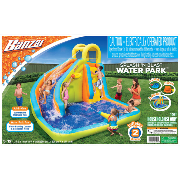 Banzai Splash 'N Blast Kids Outdoor Backyard Inflatable Water Slide Splash Park