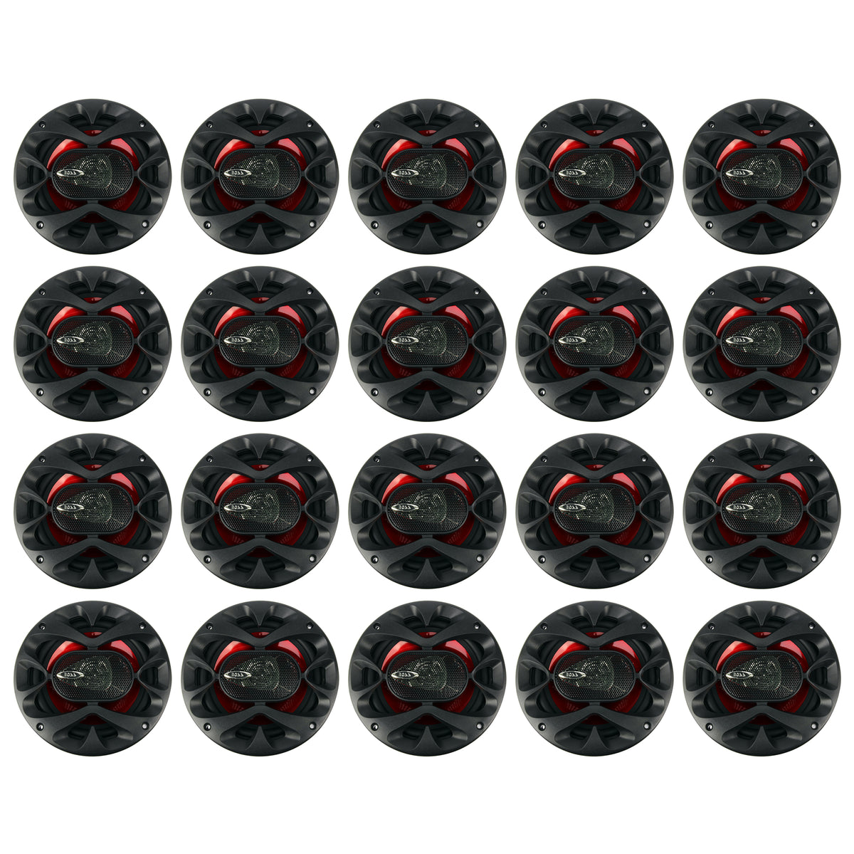 Boss 6.5 Inch 300 Watt 3-Way Car Coaxial Audio Red Stereo Speakers (20 Pack)
