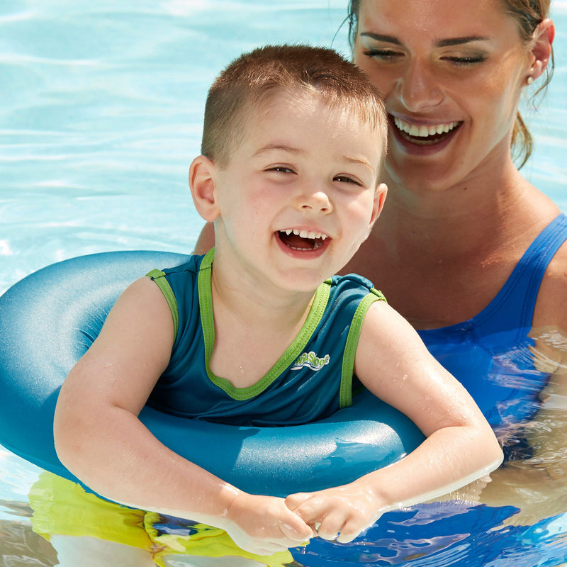 SwimSchool Deluxe Float Trainer, Blue and Baby Float w/ Adjustable Seat, Orange