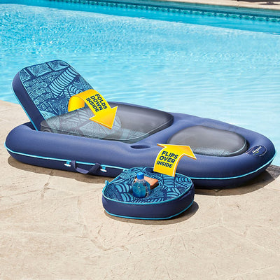 Aqua Leisure Campania 2 in 1 Pool Float Lounge/Caddy, Teal Hibiscus (2 Pack)