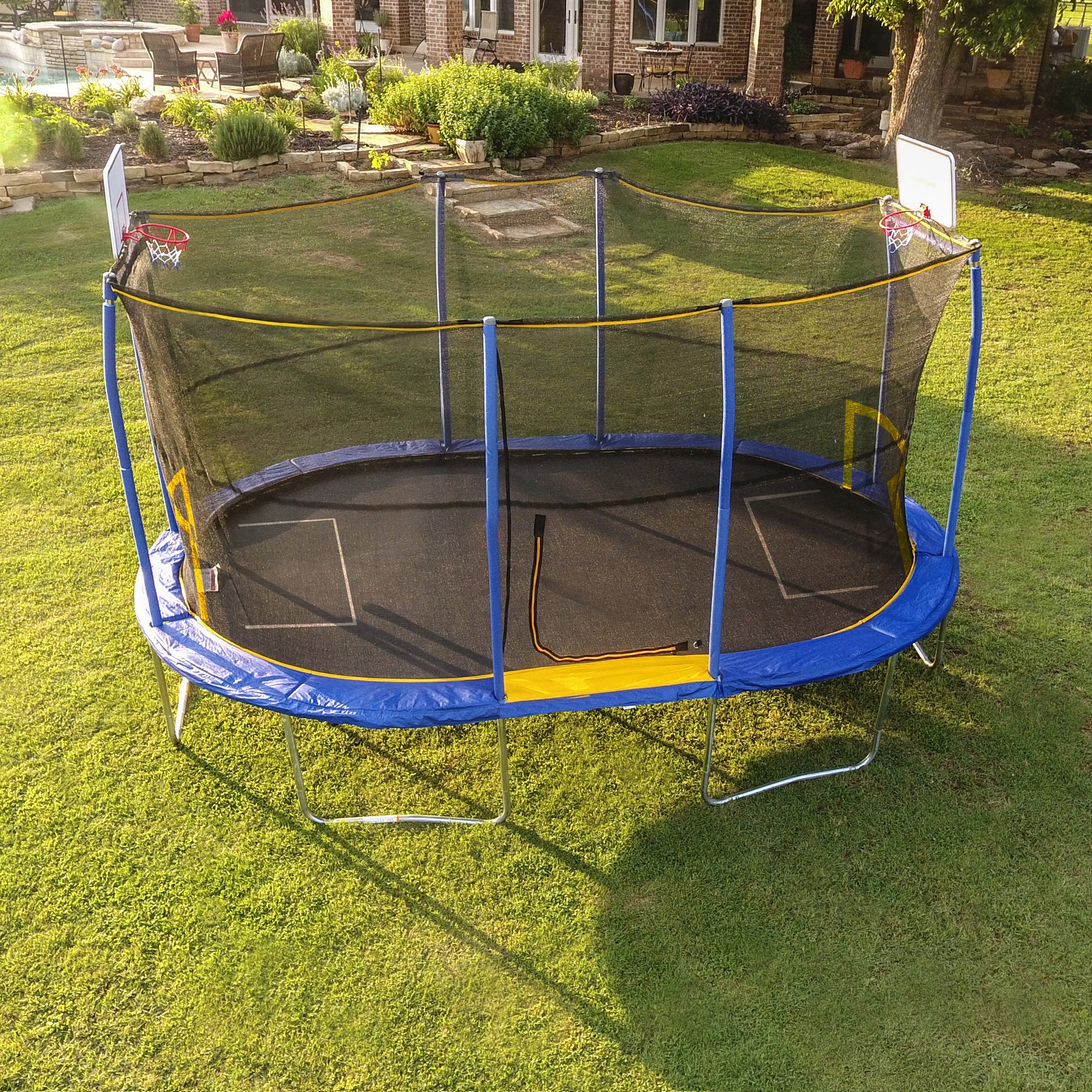 JumpKing JK1015OVBHSG 10 x 15 Foot Trampoline with Enclosure & Basketball Hoops