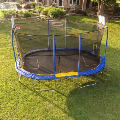 JumpKing JK1015OVBHSG 10 x 15 Foot Trampoline with Enclosure & Basketball Hoops