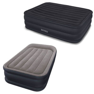 Intex Queen + Twin Raised Downy Inflatable Indoor Air Mattress w/ Built-In Pump