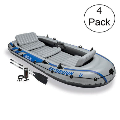 Intex Excursion 5 Person Inflatable Rafting and Fishing Boat w/ 2 Oars (4 Pack)