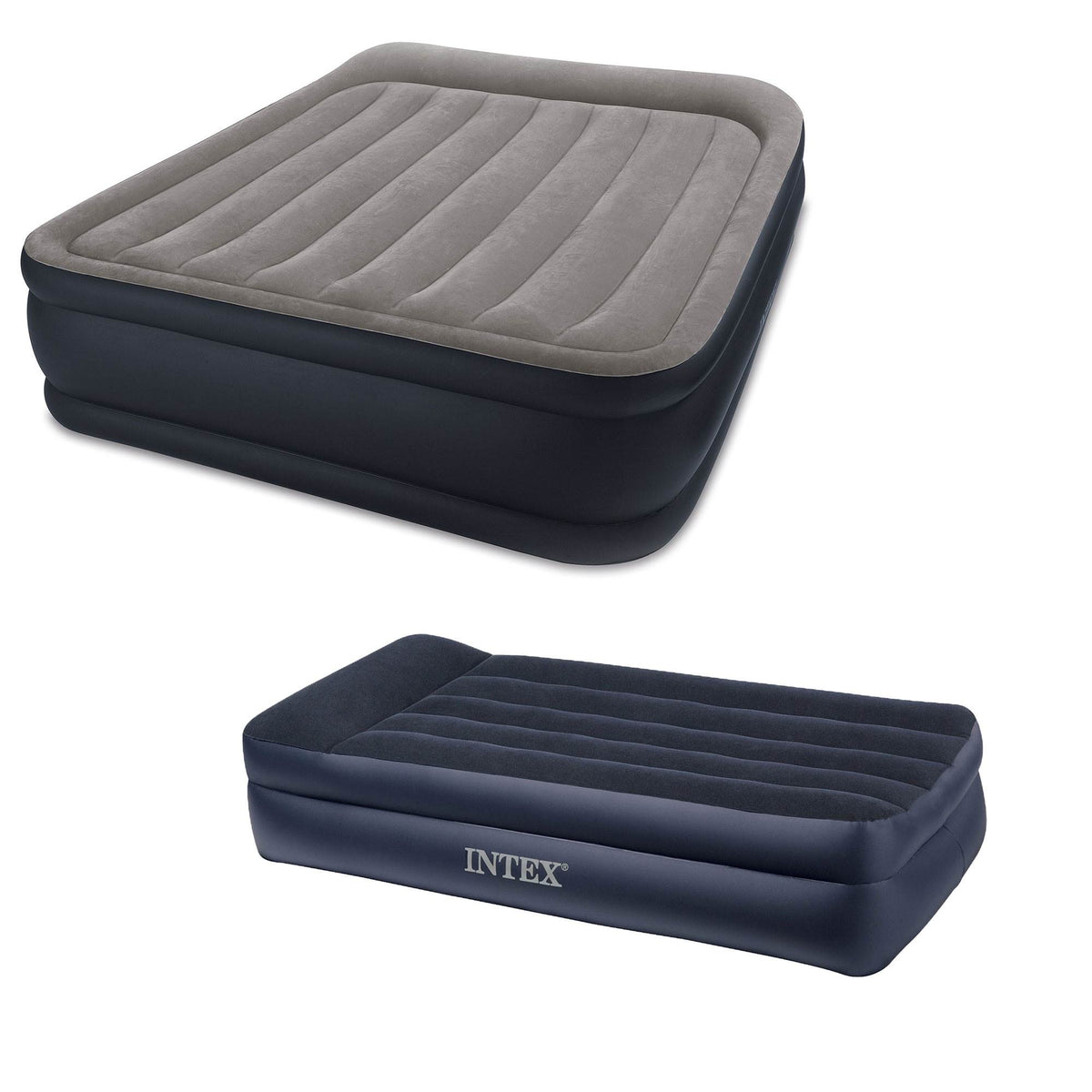 Intex Deluxe Queen + Twin Pillow Rest Built-In Pump Fiber-Tech Air Mattress