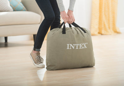 Intex Deluxe Queen + Twin Pillow Rest Built-In Pump Fiber-Tech Air Mattress