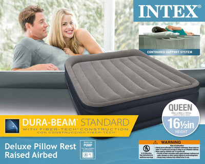 Intex Deluxe Pillow Rest Queen + Twin Raised Built-In Pump 64131E Airbed